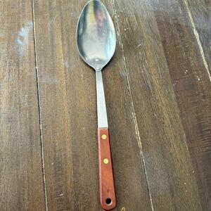 Vintage Robinson Knife Co. Solid Serving Spoon Wooden Handle 12”